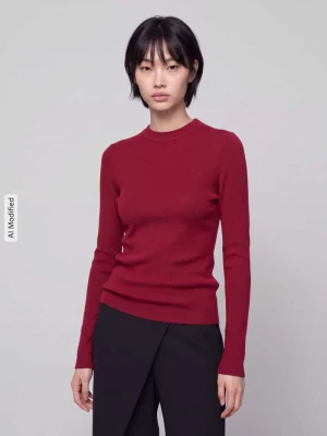 Sweter w kroju slim fit z mieszanki wełny z dodatkiem lyocellu i kaszmiru model 'Sallya' Hugo Ciemnoczerwony