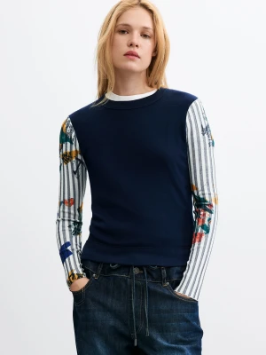 Sweter w kwiatowy wzór Desigual niebieski