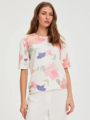 Sweter w kwiaty biały Moodo