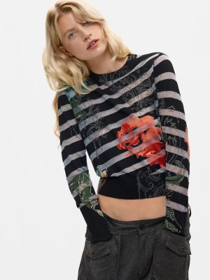 Sweter w kwiaty Jacquard Desigual czarny