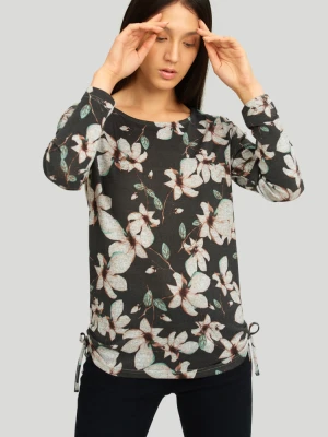 Sweter w kwiaty z miękkiej dzianiny, antracytowy Greenpoint szary