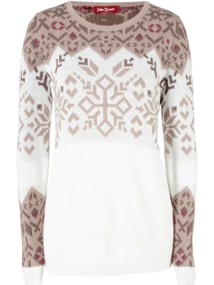Sweter w norweski wzór BonPrix biały