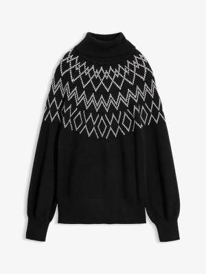 Sweter w norweski wzór z miękkiej mieszanki wiskozy BonPrix czarny