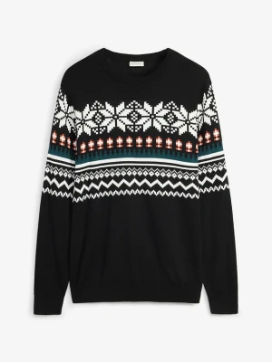 Sweter w norweski wzór o kroju regular fit BonPrix czarny