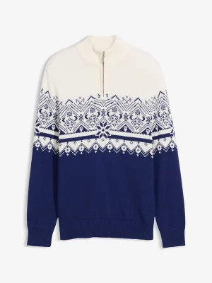 Sweter w norweski wzór z czystej bawełny BonPrix biały