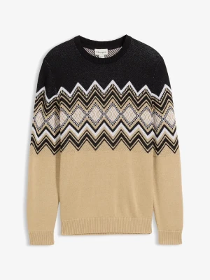 Sweter w norweski wzór z miękkiej mieszanki bawełny BonPrix brązowy