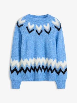 Sweter w norweski wzór, z zygzakowatymi paskami BonPrix niebieski
