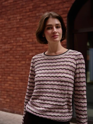 Sweter w paski beżowy Moodo