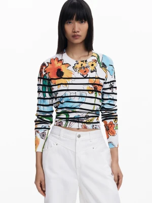 Sweter w paski i kwiaty Desigual