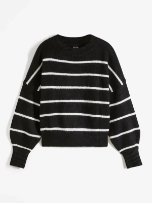 Sweter w paski o kroju oversize BonPrix czarny