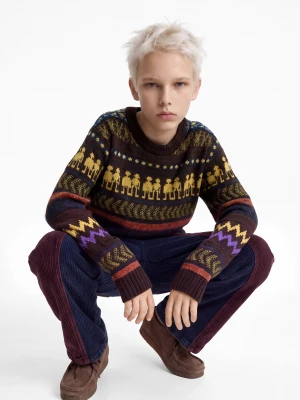 sweter w paski z dzianiny żakardowej Desigual brązowy