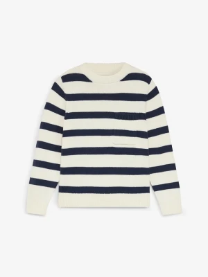 Sweter w paski z grubej dzianiny z czystej bawełny BonPrix biały