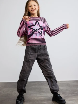 Sweter w paski z gwiazdą Desigual czerwony