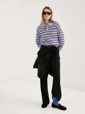 Sweter w paski z kołnierzykiem polo błękitny - Kobieta - - MANGO