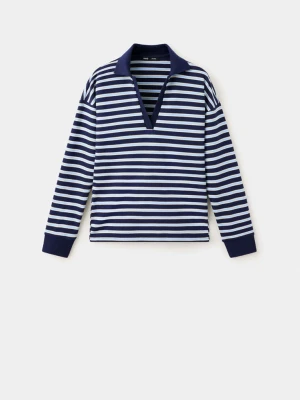 Sweter w paski z kołnierzykiem polo błękitny - Kobieta - - MANGO
