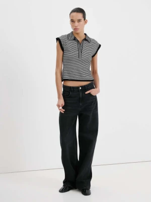 Sweter w paski z kołnierzykiem polo czarny - Kobieta - - MANGO