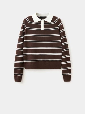 Sweter w paski z kołnierzykiem polo czekoladowy - Kobieta - MANGO