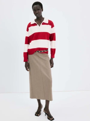 Sweter w paski z kołnierzykiem polo czerwony - Kobieta - - MANGO