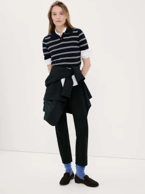 Sweter w paski z kołnierzykiem polo granatowy - Kobieta - - MANGO