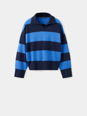 Sweter w paski z kołnierzykiem polo granatowy - Kobieta - - MANGO