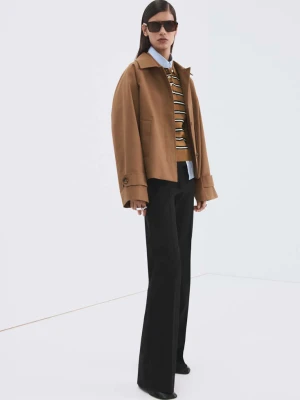 Sweter w paski z kołnierzykiem polo karmelowy brąz - Kobieta - - MANGO