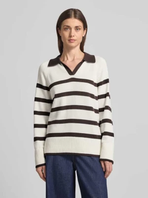 Sweter w paski z kołnierzykiem polo Stefanel