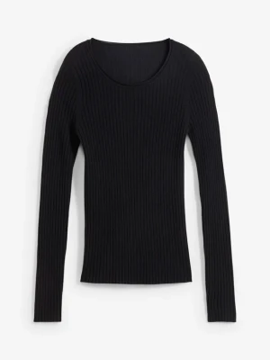 Sweter w prążek z wełny merino BonPrix czarny