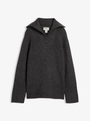 Sweter w prążek ze stójką, z domieszką wełny BonPrix szary