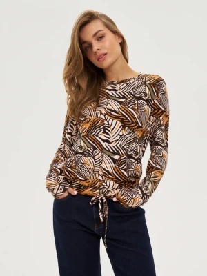 Sweter w roślinny wzór beżowy Moodo