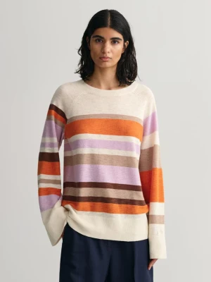 Sweter w różnokolorowe paski z okrągłym dekoltem GANT