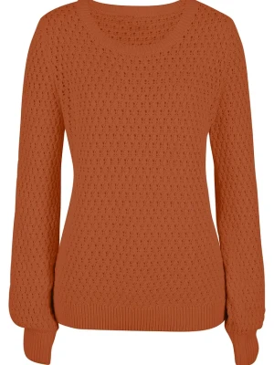 Sweter w strukturalny wzór z mieszanki bawełny BonPrix brązowy
