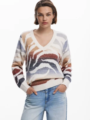 Sweter w zebrę z dekoltem w serek Desigual