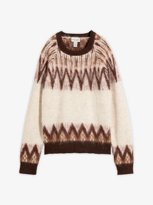 Sweter we wzór Fair Isle BonPrix biały
