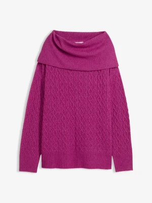 Sweter we wzór w warkocze BonPrix fioletowy