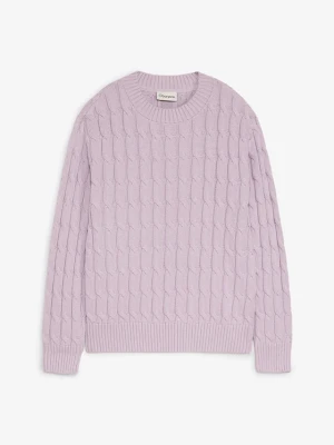 Sweter we wzór w warkocze z czystej bawełny organicznej BonPrix fioletowy