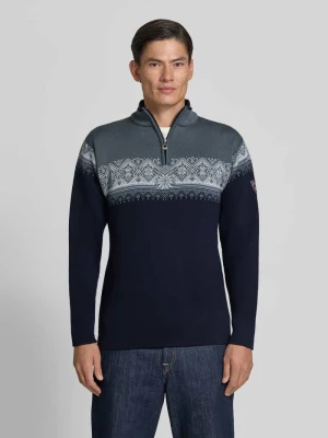 Sweter wełniany z kołnierzem zapinanym model 'Moritz' Dale of Norway Granatowy