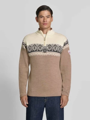 Sweter wełniany z kołnierzem zapinanym model 'Moritz' Dale of Norway Jasnobrązowy melanż