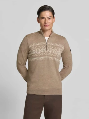 Sweter wełniany z naszywką z logo model 'Liaset' Dale of Norway Jasnobrązowy melanż