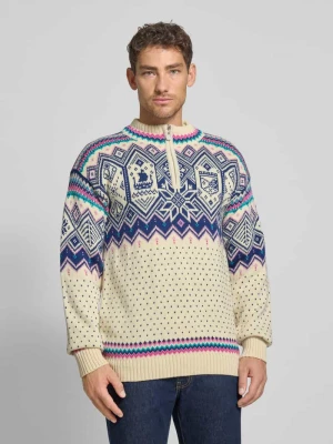 Sweter wełniany z norweskim wzorem i kołnierzem zapinanym Dale of Norway
