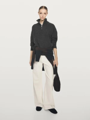 Sweter Z 100% Kaszmiru Z Golfem I Suwakiem - Szary Średni - - Massimo Dutti - Kobieta