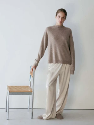 Sweter z 100% kaszmiru z półgolfem beżowy - Kobieta - MANGO