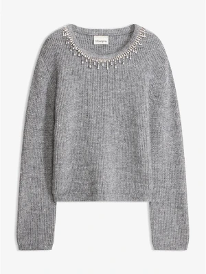 Sweter z aplikacją BonPrix szary