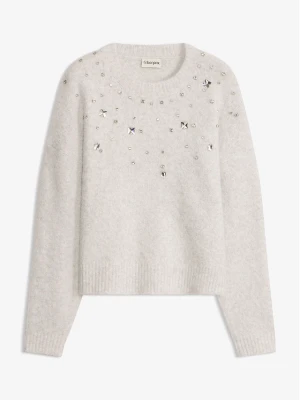 Sweter z aplikacją i domieszką wełny BonPrix szary