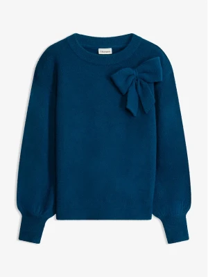 Sweter z aplikacją w kształcie kokardy BonPrix niebieski