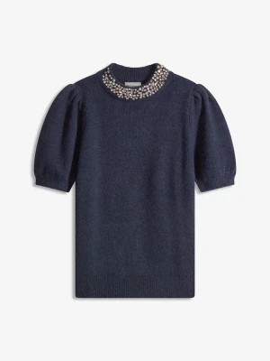 Sweter z aplikacją ze sztrasów BonPrix niebieski