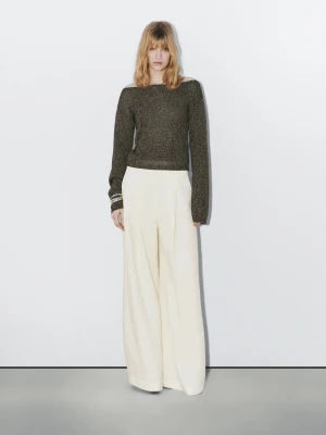 Sweter Z Ażurowej Dzianiny - Studio - Multicolor - - Massimo Dutti - Kobieta