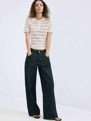 Sweter z ażurowej dzianiny w paski kremowy / écru - Kobieta - - MANGO