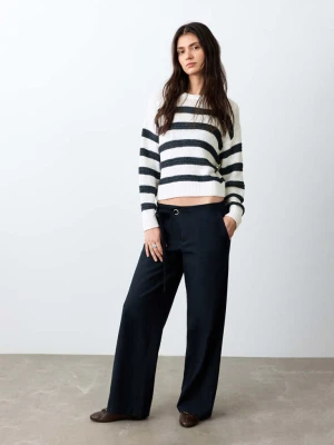 Sweter z ażurowej dzianiny w paski złamana biel - Teen - - MANGO TEEN