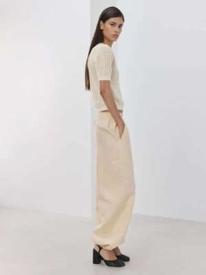 Sweter z ażurowej dzianiny z krótkim rękawem kremowy / écru - Kobieta - - MANGO