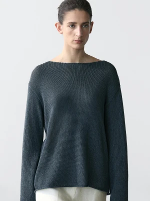 Sweter Z Ażurowej Dzianiny Z Mieszanki Bawełny - Niebieski - - Massimo Dutti - Kobieta